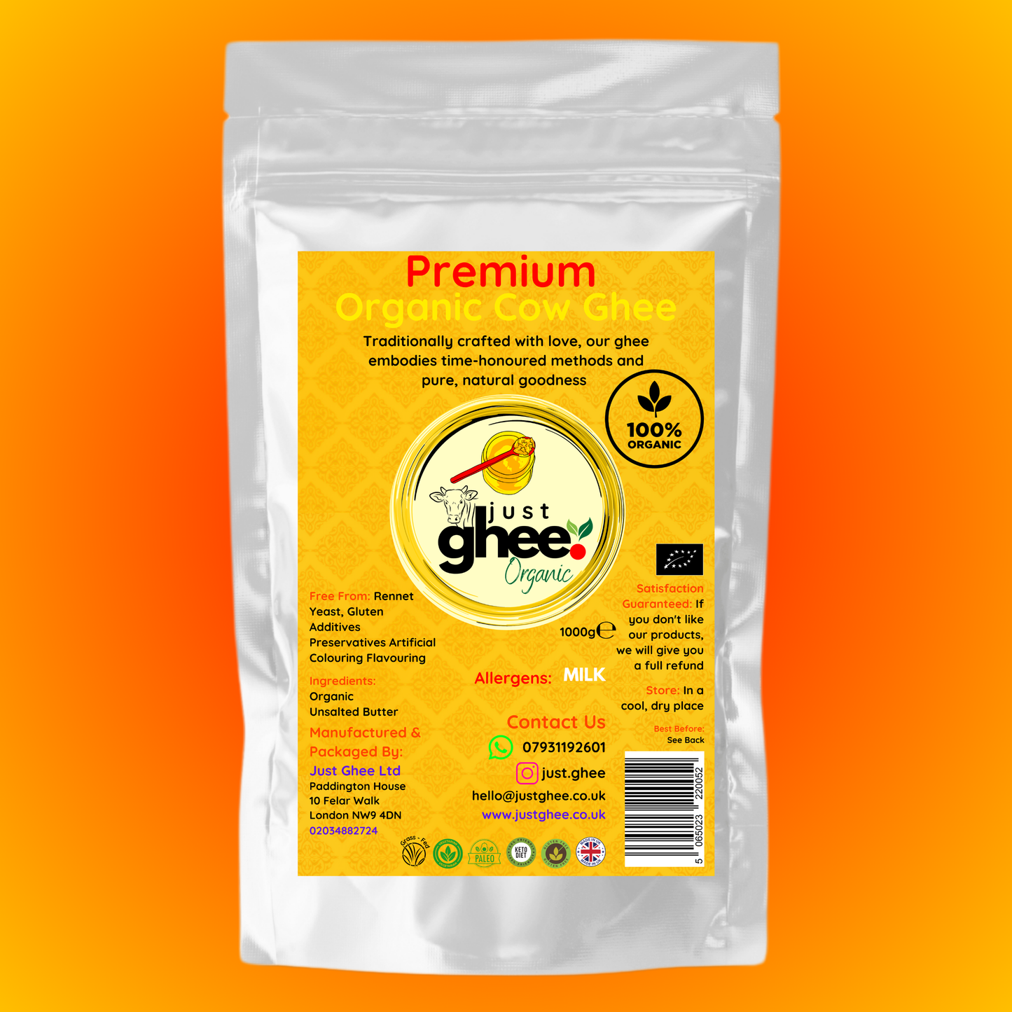 ORGANIC ORIGINAL FLAVOUR PREMIUM & AUTHENTIC COW GHEE