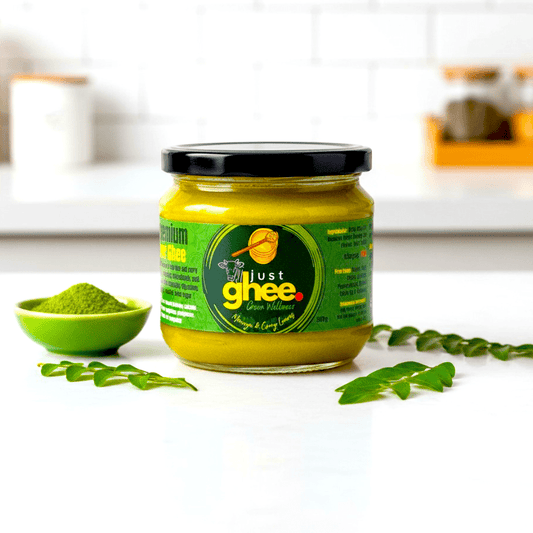 Moringa & Curry Leaf Ghee UK Plant Infused Clarified Butter | Earthy Aromatic Flavour | Everyday Wellness Cooking - Just Ghee UK