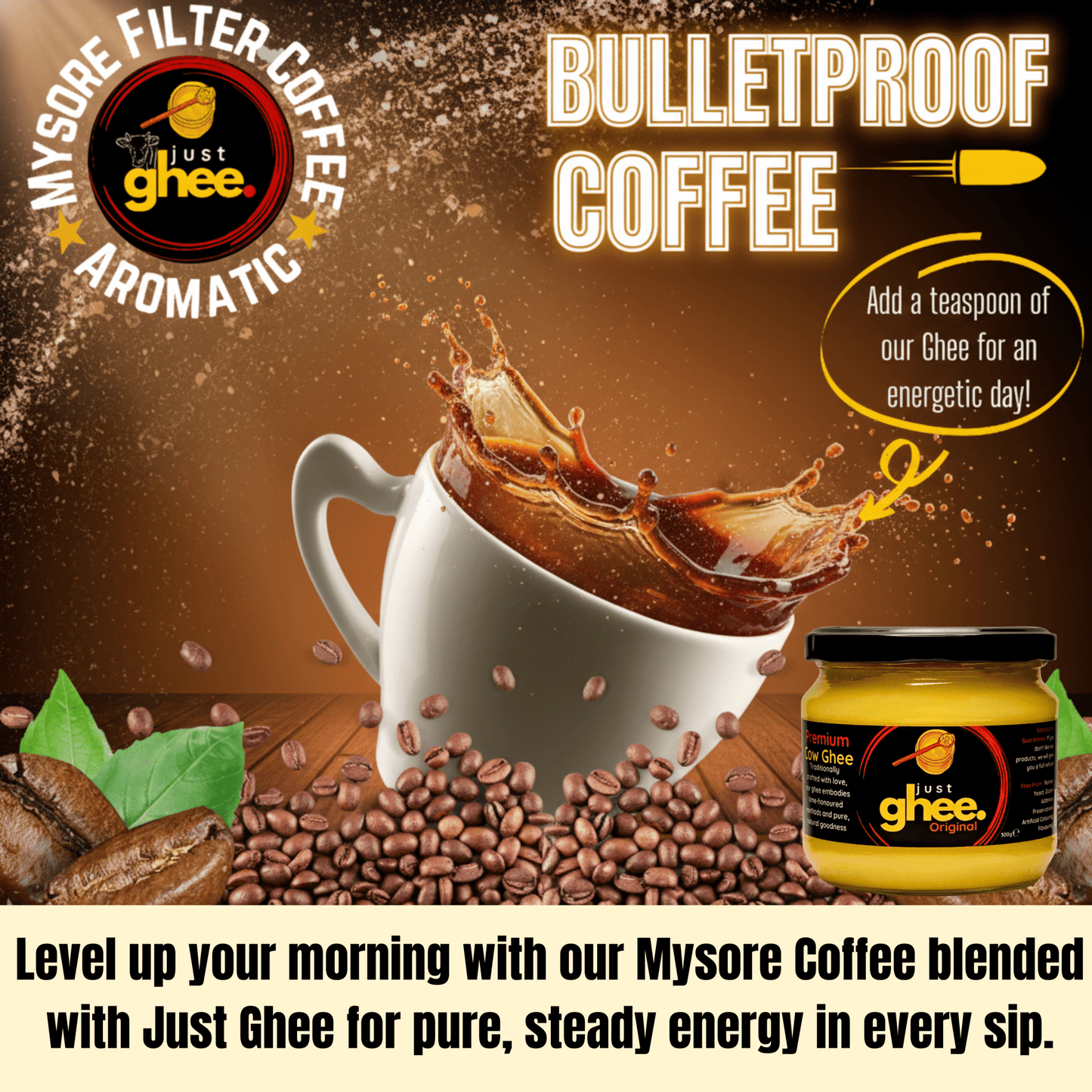 Mysore Filter Coffee UK South Indian Filter Coffee | Slow Roasted Karnataka Blend | Ground & Whole Beans - Just Ghee UK