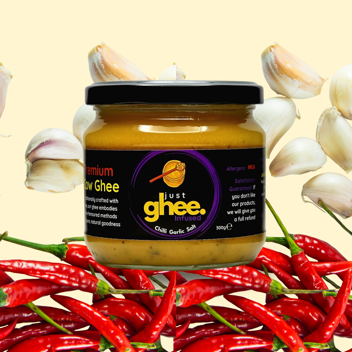 Just Ghee Chilli Garlic Flavour Premium & Authentic Cow Ghee – A Bold Twist on Tradition