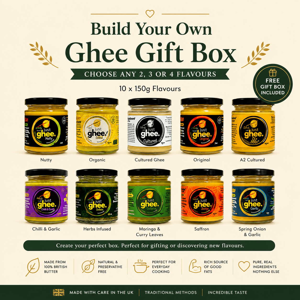 Build Your Own Ghee Gift Box – FREE Gift Box Included with Any 2, 3 or 4 Flavours - Just Ghee