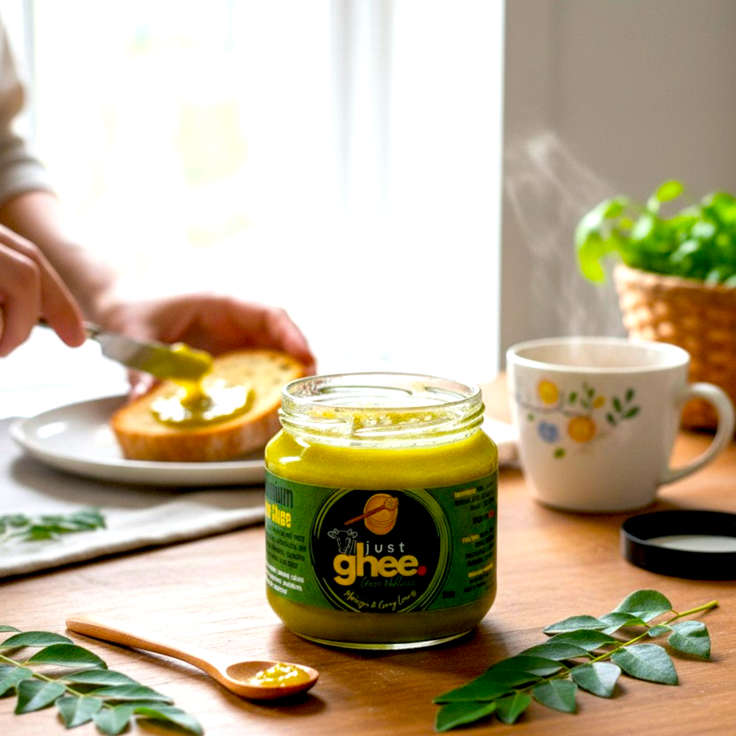 Moringa & Curry Leaf Ghee UK Plant Infused Clarified Butter | Earthy Aromatic Flavour | Everyday Wellness Cooking - Just Ghee UK