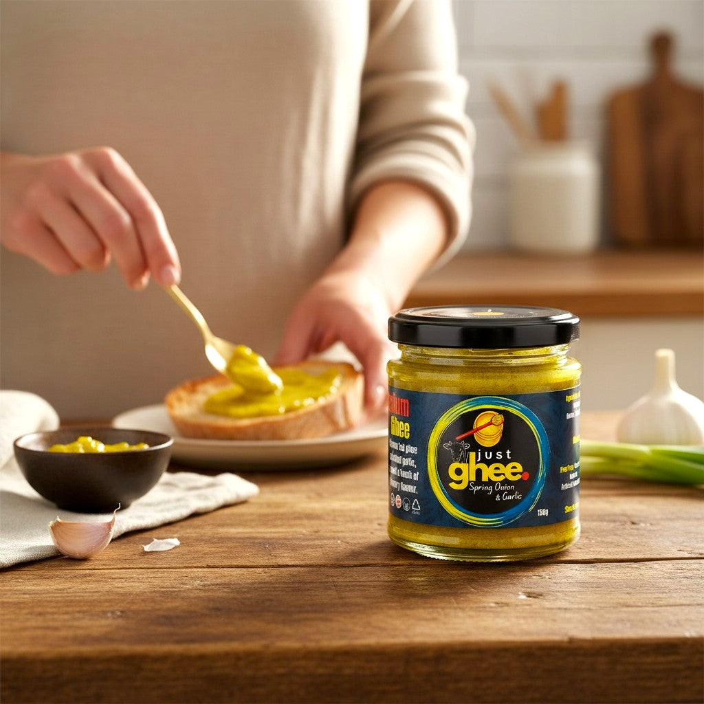 Spring Onion & Garlic Ghee | Grass-Fed Cow Ghee with Roasted Garlic & Spring Onions | Handmade in the UK