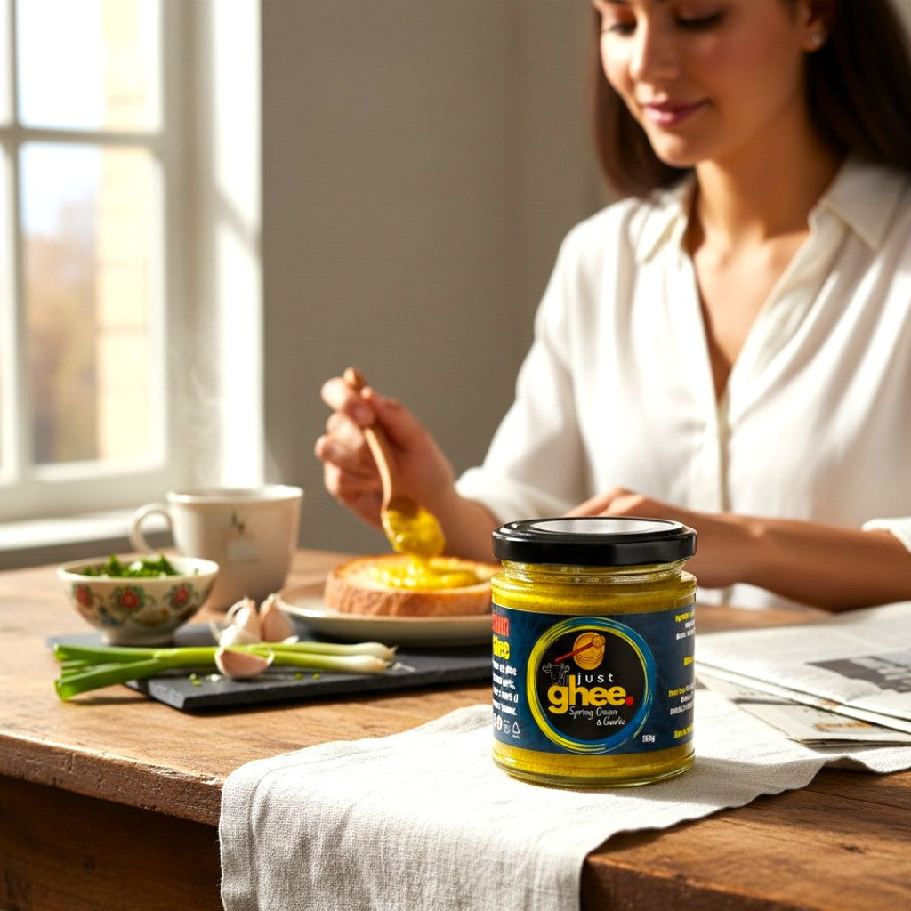 Spring Onion & Garlic Ghee | Grass-Fed Cow Ghee with Roasted Garlic & Spring Onions | Handmade in the UK