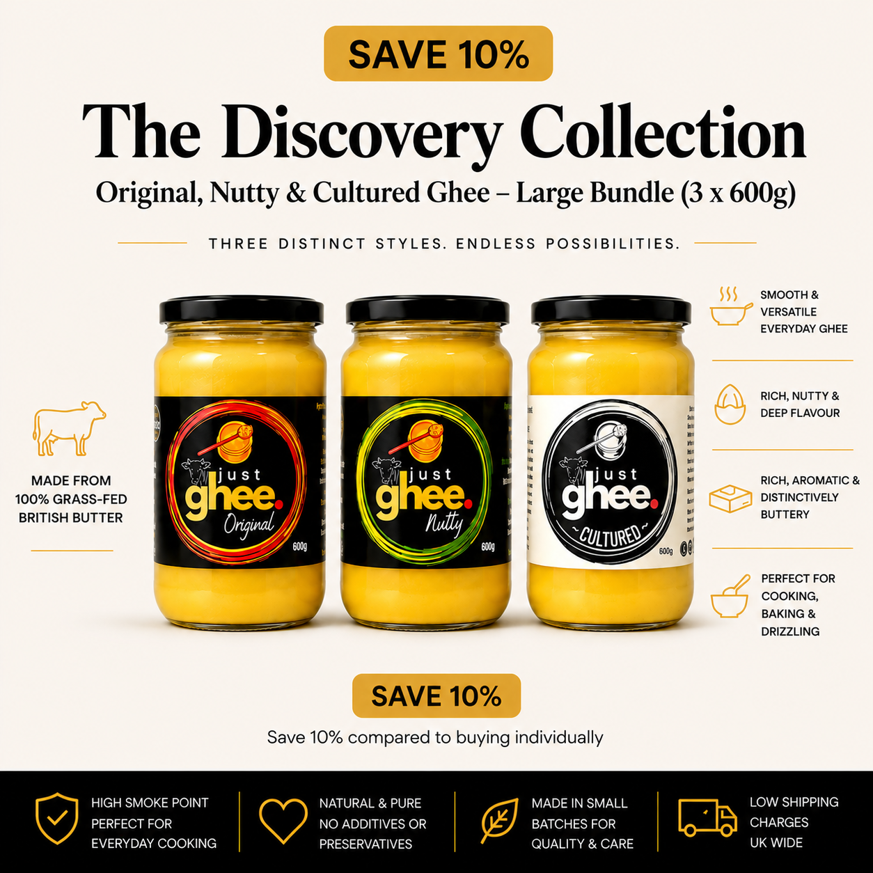 The Discovery Collection | Original, Nutty & Cultured Ghee - Large Bundle (3 x 600g)