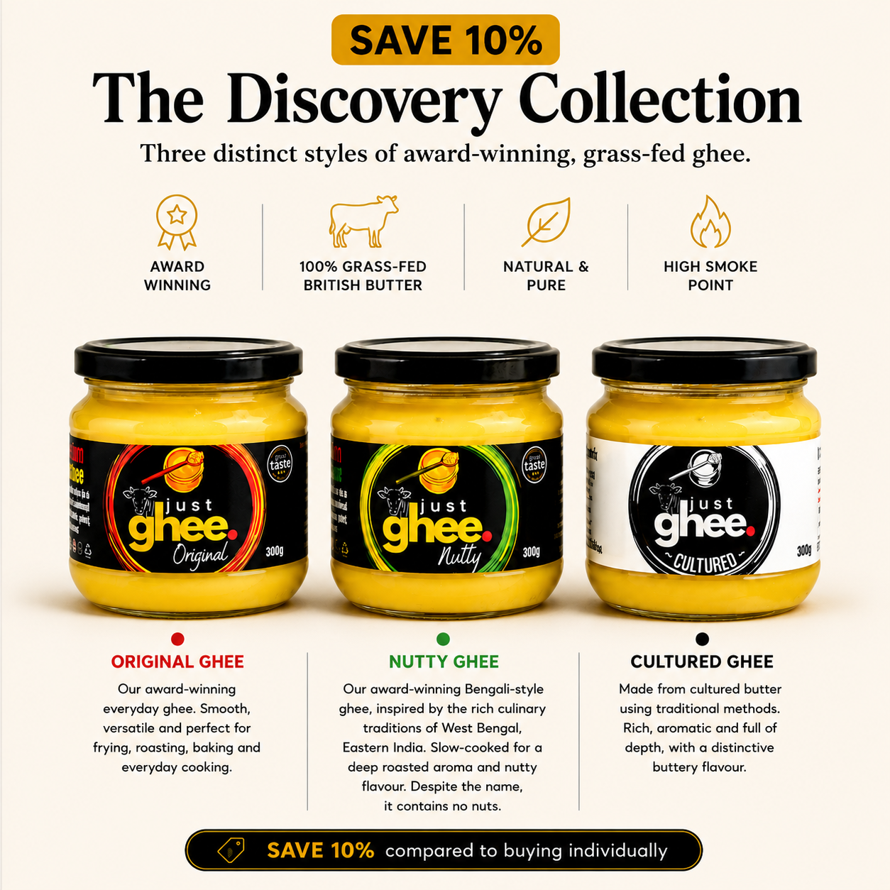 The Discovery Collection | Original, Nutty & Cultured Ghee - Medium Bundle (3 x 300g)