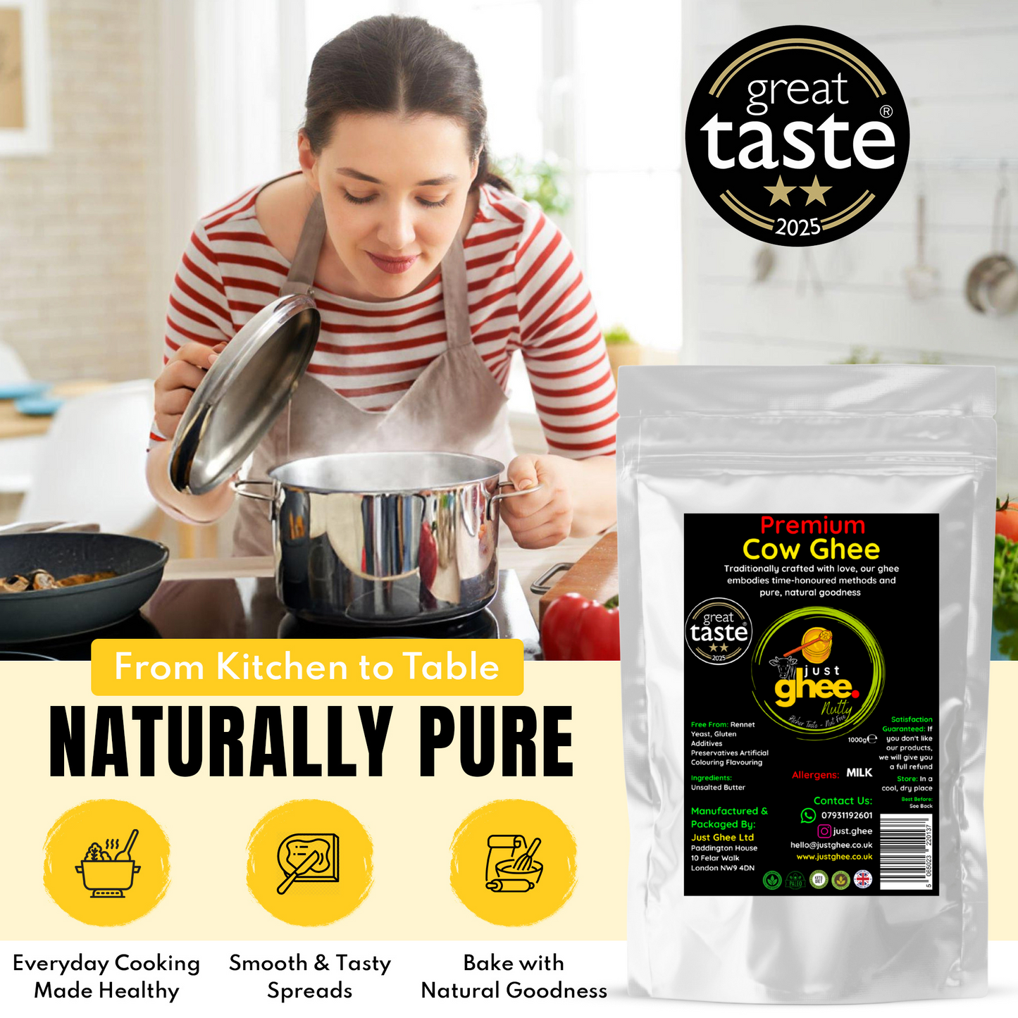 Just Ghee Nutty/Bengali Flavour Premium & Authentic Cow Ghee: A Rich and Inviting Taste of Tradition