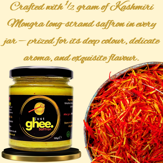Experience the Premium Pure Cow Ghee with Luxurious Kashmiri Mongra Saffron – A True Taste of Tradition