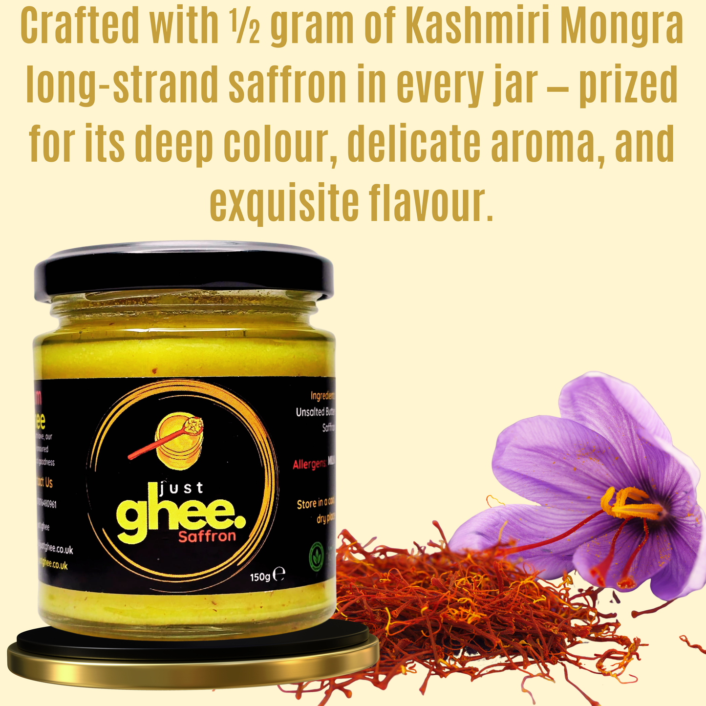 Experience the Premium Pure Cow Ghee with Luxurious Kashmiri Mongra Saffron – A True Taste of Tradition
