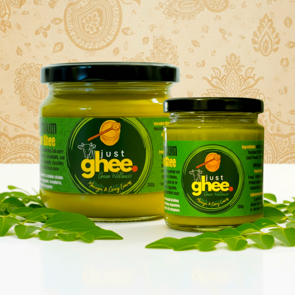 Moringa & Curry Leaf Ghee UK Plant Infused Clarified Butter | Earthy Aromatic Flavour | Everyday Wellness Cooking - Just Ghee UK